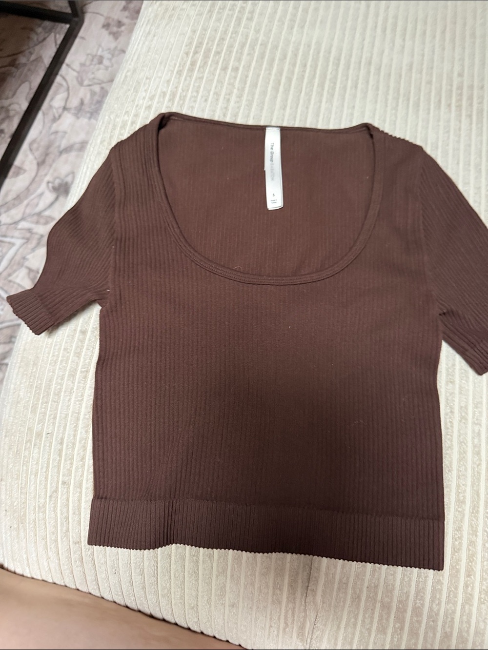 Babaton Brown Ribbed Scoop Neck Crop Top